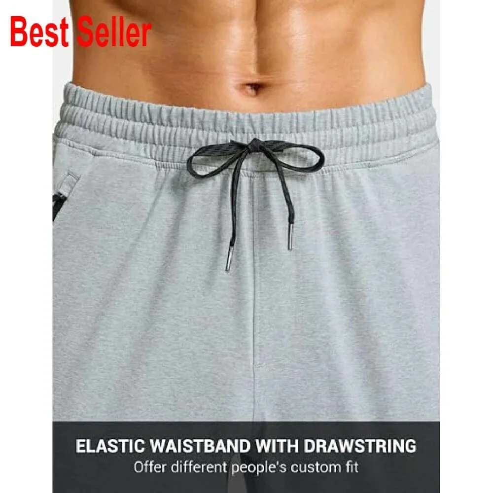 Men's Tapered Joggers Stretch Athletic Sweatpants Zipper Pockets Quick Dry